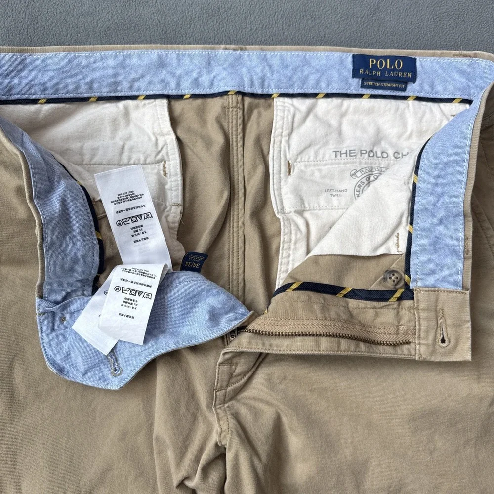 Polo Ralph Lauren Chino Pants Mens 34x34 Khaki Stretch Cotton Twill Straight Fit
